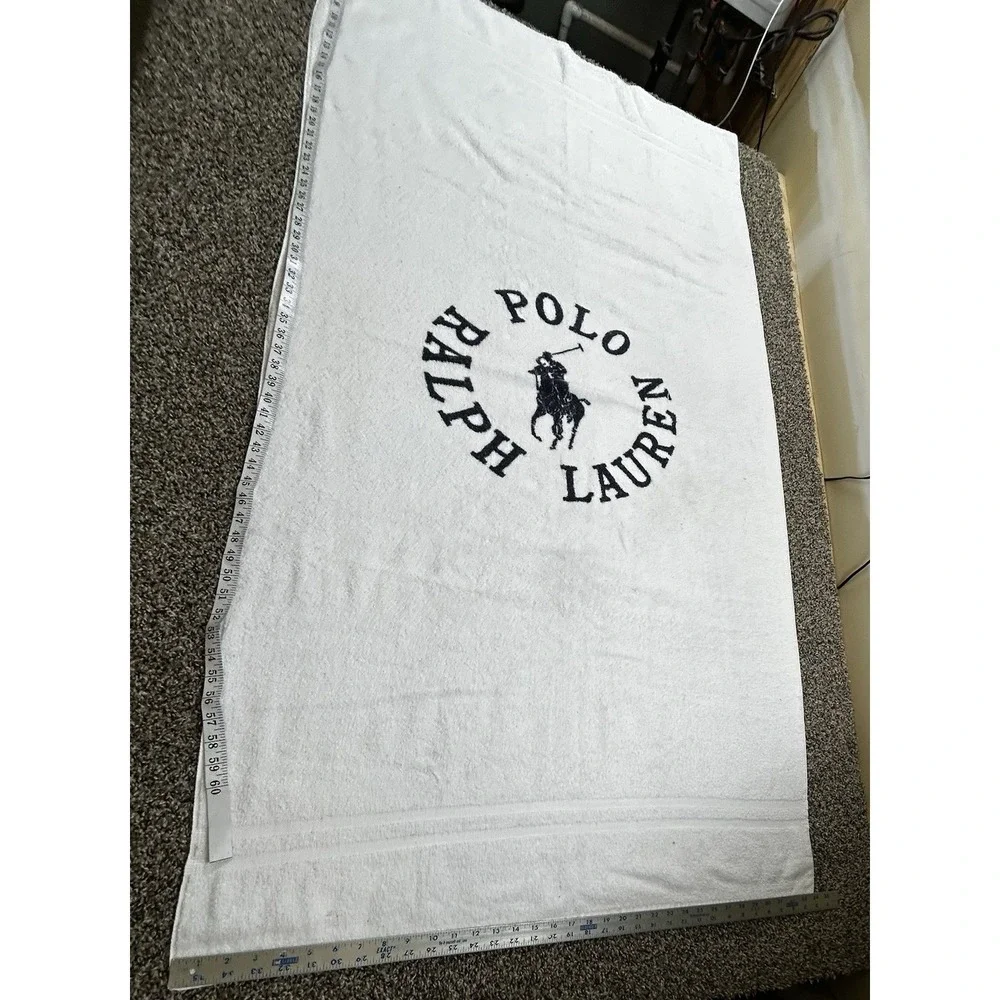 VINTAGE RALPH LAUREN RL POLO CLUB BLUE WHITE (1) LARGE BEACH TOWEL 34 X 68